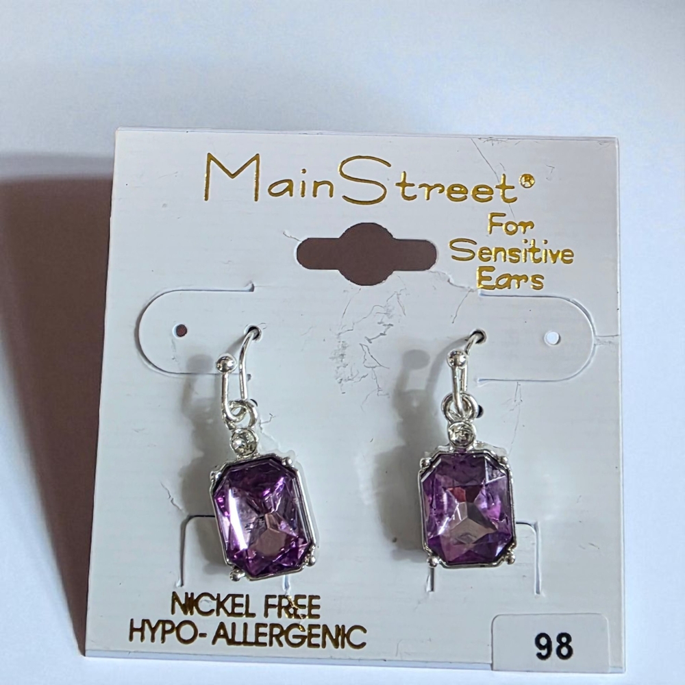 Mainstreet Silver and Purple Hypo-Allergenic Earrings
